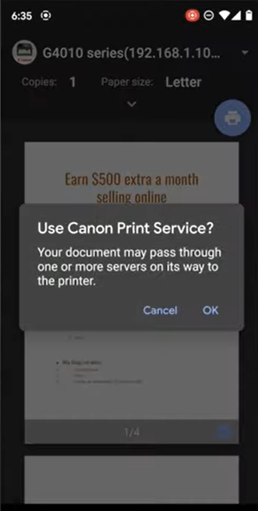 Now hit ok and your document will be printed - How To Print From Android Phone To Canon Printer