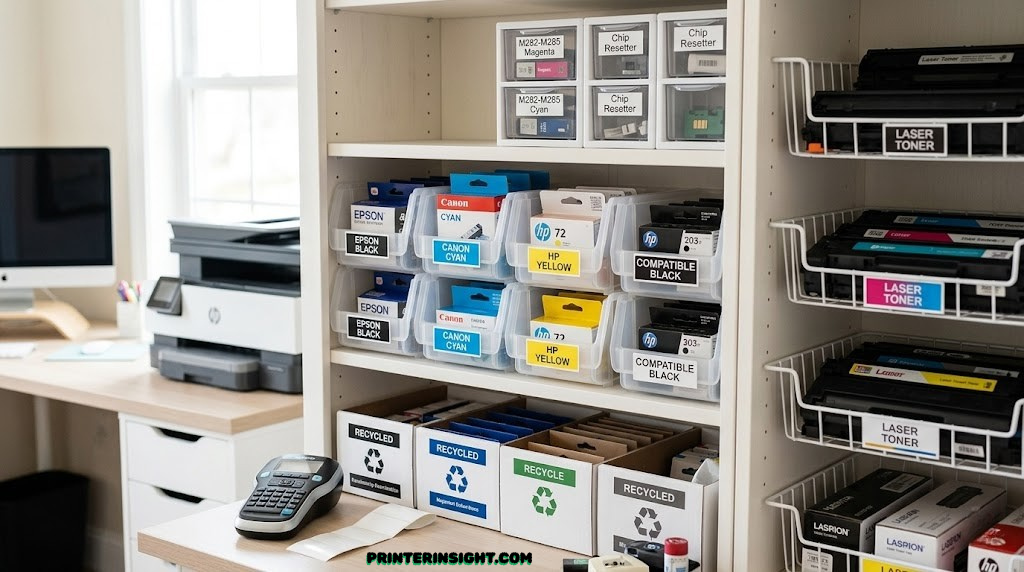 Organized printer cartridge storage and organization