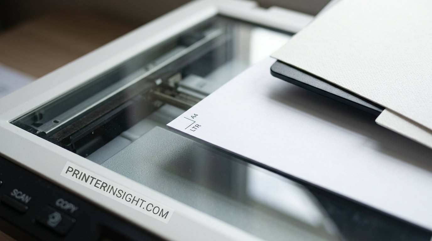 Close-up of a scanner glass with a document placed face down