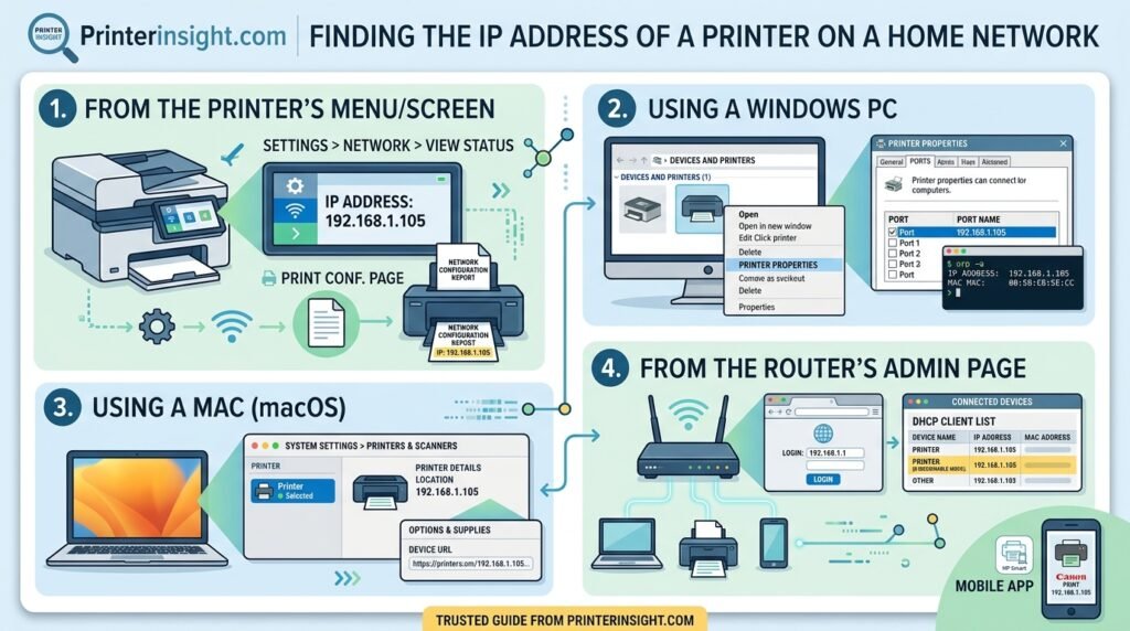 Finding the IP address of a printer on a home network