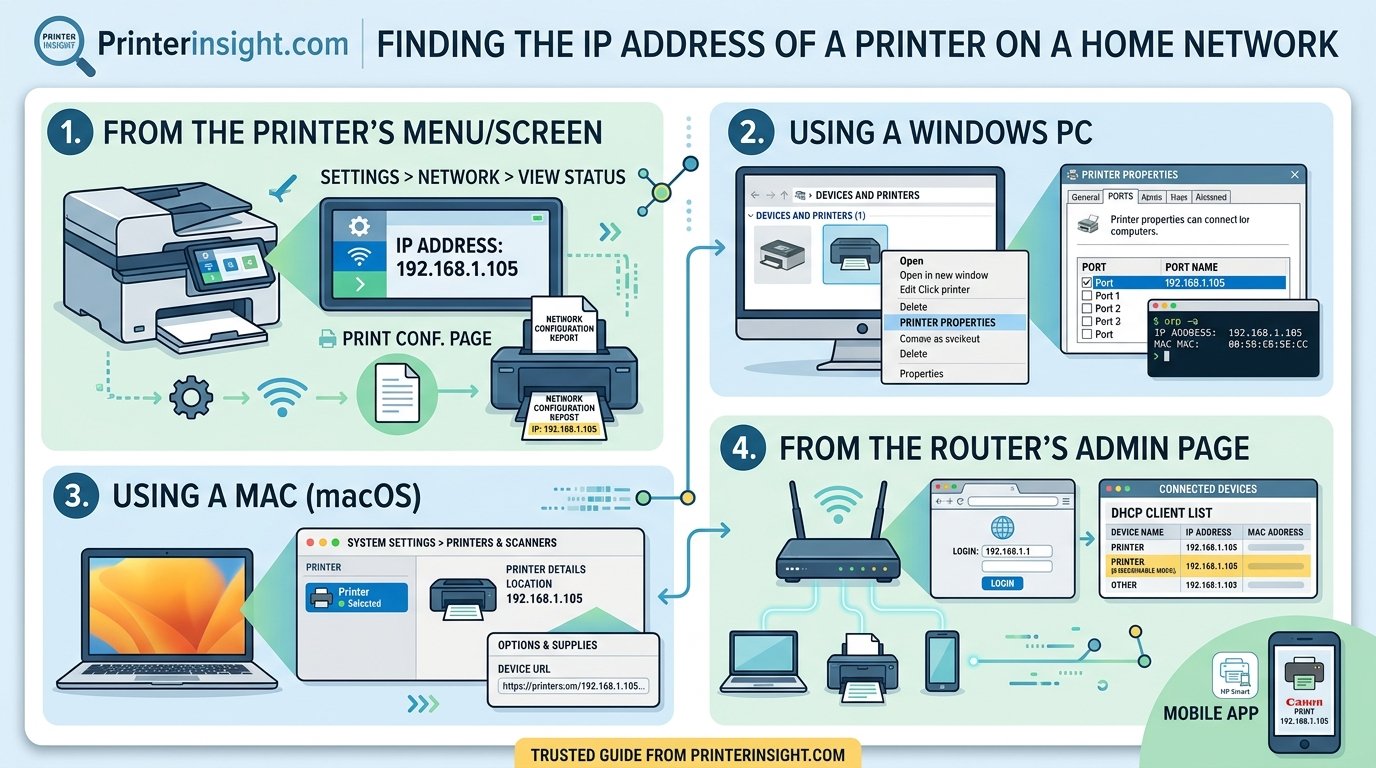 Finding the IP address of a printer on a home network