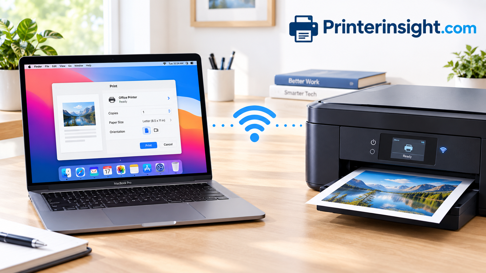 Mac and printer connected over Wi-Fi