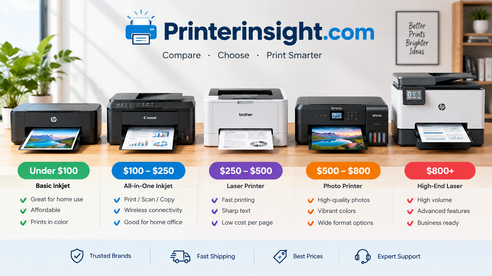 Row of printers at different price points