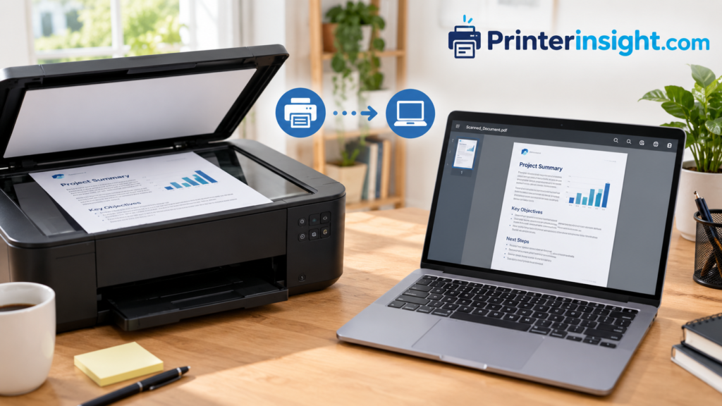 Scanning a document from a home printer to a laptop
