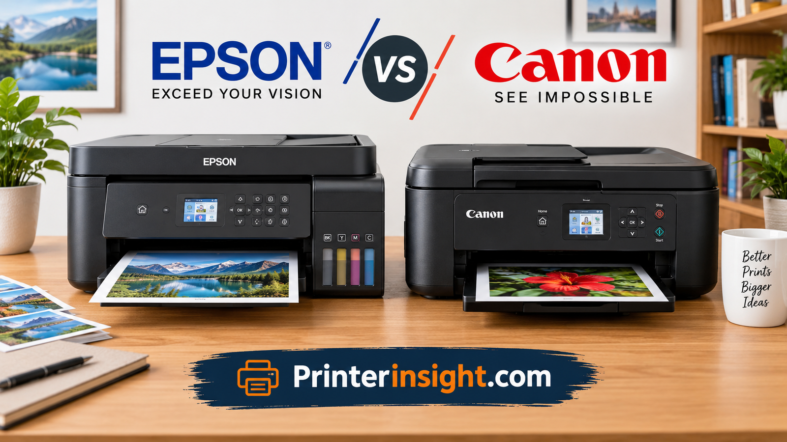 Epson vs Canon printer side-by-side comparison on a home desk